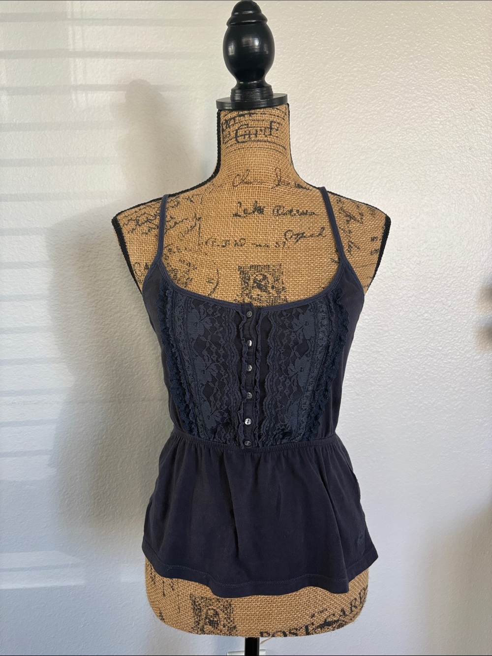 Abercrombie & Fitch Navy Lace-Front Spaghetti Cross Back Camisole
